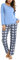 Litherday Pyjama Femme Hiver Ensembles de Pyjama Femme Coton Vêtement de Nuit à Manches Longues Tenue de Nuit à Carreaux Automne et Hiver,B Bleu M