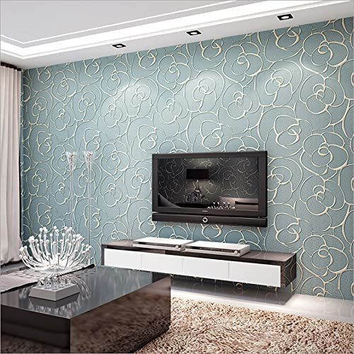 MEAIHOME Modern Simplicity 3D-Rosenmuster Vlies-Tapete mit tiefer Prägung für Wohnzimmer, Schlafzimmer, Rolle, 0,53 m (B) x 10 m (L), nicht geklebt, Hellblau