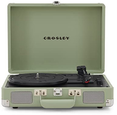 Crosley Cruiser Plus Giradischi con 2 altoparlanti, Bluetooth e AUX - Giradischi Vintage a 3 velocità - Per vinili da 7, 10 e 12 - Portatile con custodia integrata (Menta.)