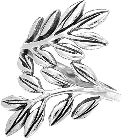 Windalf Damen Blätter-Ring SJANA 25 mm Yggdrasil Celtic Baum des LEBENS 925 Sterlingsilber (Sterlingsilber, 14.5)