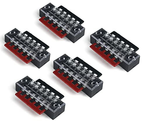 15 Stücke (5 Sets) Zweireihig 6 Position Schraubbarriere Terminal Block 600 V 15A + 400 V 15A 6 Positionen Pre Isolierte Terminal Barrier Strip Rot/Schwarz