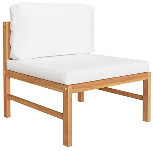 YITHOPI Mittelsofa,Massivholz Gartensofa,Modularen Sofa,Einzelsofa,Lounge,Balkon,Terrasse,Poolseite,mit Creme Kissen Teak Massivholz