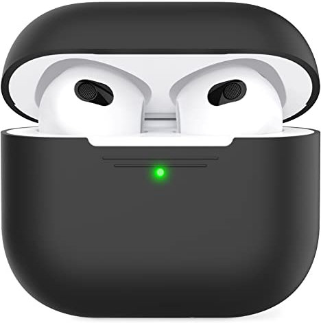 AHASTYLE AirPods 3 Hülle Silikon Schutzhülle und Haut Case für AirPods 3 [Front-LED Sichtbar] [Kabelloses Laden] Kompatibel mit AirPods 3 2021 (Ohne Karabiner, Schwarz)