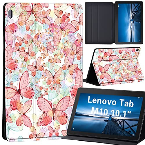 Design Case for Lenovo Tab M10 TB-X605F/ TB-X605L/ TB-X505F/ TB-X505L - Leather Tri-Fold Stand Cover Case for Lenovo Tab M10 10.1-Inch Tablet (pink butterfly)
