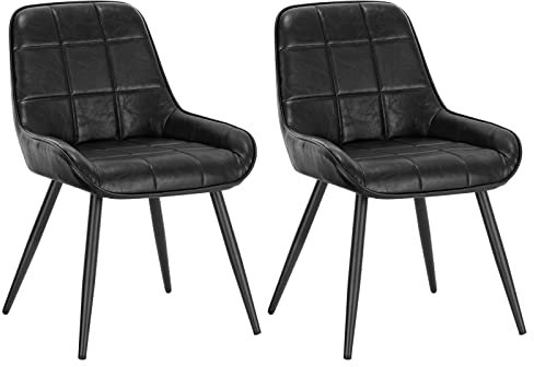 WOLTU Esszimmerstühle 2er Set, Polsterstuhl Kunstleder, Küchenstuhl gepolstert, Akzentstuhl für Wohnzimmer Schlafzimmer Küche, ergonomischer Stuhl mit Rückenlehne, Schwarz, BH332sz-2