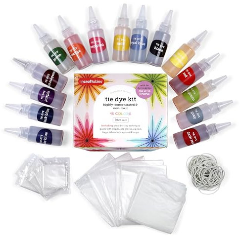 Incraftables Batik-Set für Erwachsene und Kinder, ungiftig, 15 Farben, Einweghandschuhe, Druckverschlussbeutel, Tischdecke, Schürzen und Schlaufen. Bestes Batik-Set für Anfänger und Profis