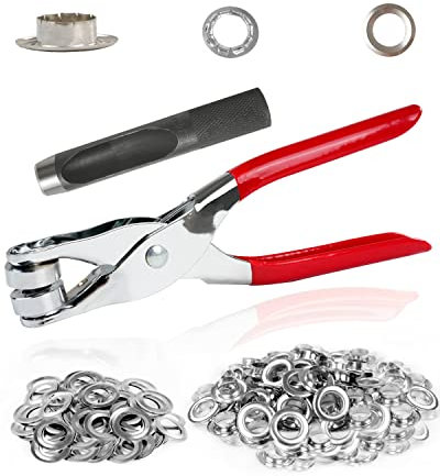 Kit de 150 outils à œillets de 1,27 cm, pince perforatrice pour cuir, kit d'œillets avec 150 œillets métalliques en argent pour cuir, chaussures, tissu, ceintures