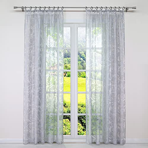 SCHOAL Gardinen mit Kräuselband Transparente Vorhänge Ausbrenner Fensterschal Ranken Muster 1 Stück BxH 140x225cm Grau
