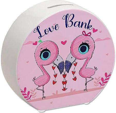 Flamingo Spardose in rosa mit Spruch Love Bank Flamingo Pärchen Sparbüchse zum sparen für gemeinsame Ziele Sparschwein Liebe romantisch
