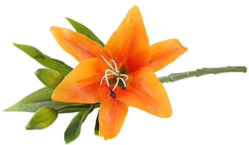 Tainrunse Fleur de lys artificielle 3 têtes de lys artificielles - Ne fanent pas - Orange