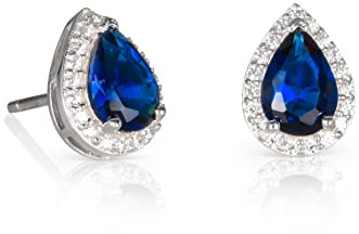 Diamond Treats Saphirblau Ohrstecker in Tropfenform aus 925er Sterling Silber für Damen mit blauen Zirkonia-Steinen, blaue Ohrringe aus 925er Silber, Schmuck für Frauen, Ohrringe in Blau
