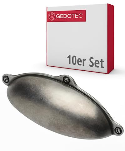 Gedotec Möbelgriffe aus Metall | 10 Stück Muschelgriff - Silber antik inkl. Befestigungsmaterial | ALEXANDRIA | 99,5 x 30 mm BA: 64 mm | Türgriffe für Schränke Griffe für Küchenschränke Griffe Möbel