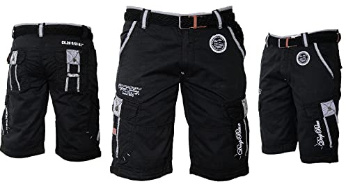 Geographical Norway Herren Cargo Shorts Kurze Hose Short Bermuda Knielang Parash, Hosengröße:XL, Farbe:Schwarz