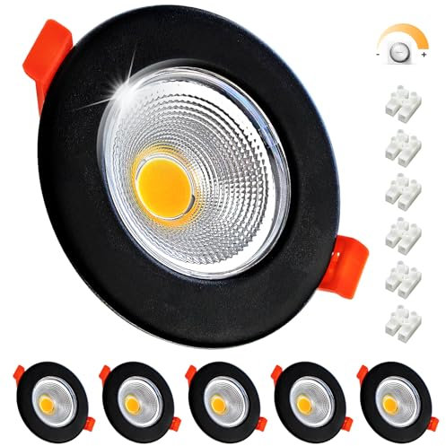Wondlumi 6er Einbaustrahler LED Flach 10W Dimmbar LED Spots 230V Schwarz Matt Rund Deckenspots 4000K Neutralweiß 850LM Einbauleuchten 68mm für Schlafzimmer