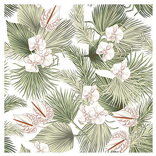 murando PREMIUM Vlies Tapete Deko Panel Fototapete tropische Blätter Wanddeko 10 m Tapetenrolle Mustertapete Wandtapete modern design Blumen Orchidee grün weiß beige b-B-0582-j-a