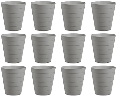 Basera Papierkorb Mülleimer 13,5 Liter Fassungsvermögen, 12er Set (grau) | 29 x 29 x 30 cm, Kunststoff, Rund, Für Büro, Bad, Jugendzimmer & Kinderzimmer
