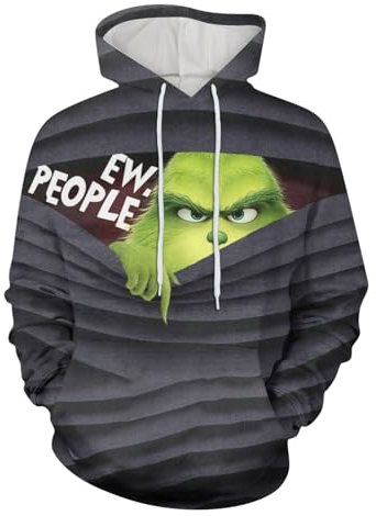boseucn Weihnachten Kapuzenpullover Damen Grinch Grün Kordelzug Hoodie Ugly 3D Lustig Drucken Langarm Pullover Sweatshirt mit Kapuze Winter Oversize Tops Festlich Kapuzenpulli Streetwear Sweatjacke
