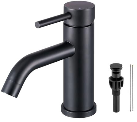 Faulkatze Wasserhahn Bad Schwarz Waschtischarmatur Einhebelmischer Waschbecken Armaturen Mit Ablaufgarnitur,Warm und Kaltwasserhahn Mischbatterie mit Versorgungsschlauch/Ablaufgarnitur,Edelstahl