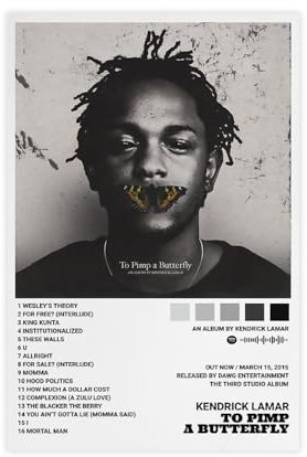 Yeepi Kendrick Lamar Poster To Pimp A Butterfly, Albumcover-Poster, Leinwandposter, Schlafzimmer-Dekor, Sportlandschaft, Büro, Raumdekoration, Geschenk, ungerahmt, 40 x 60 cm