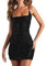 Odizli Partykleid Damen Sexy Y2K Spaghettiträger Glitzer Pailletten Glitzerkleid Pailettenkleid Enges Bodycon Kleid Etuikleid Minikleid Festliche Rave Festival Party Kurz Cocktailkleid Schwarz S