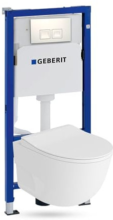 Lavita Duofix Basic Vorwandelement + Wand Tiefspül WC Roto Weiß Spülrandlos + WC Sitz + Bedienplatte Delta 25 Weißer Knopf Komplettset Unterputz Spülkasten Toilette Komplett Sett WC