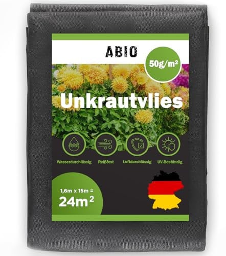 Unkrautvlies Gartenvlies Unkrautfolie Wurzelsperre Unkrautflies für Garten Wasserdurchlässig Bodengewebe Hochbeet Einfahrt Pflanzfolie (Schwarz 50 g/m2, 24m² (1,6m x 15m))