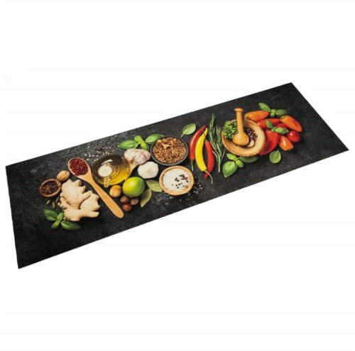 vidaXL Tapis de Cuisine Lavable Impression d'Épices, Paillasson Antidérapant, Tapis de Sol, Tapis Devant Évier, Moderne, 60x180 cm Velours