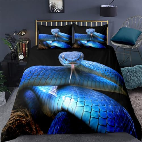 Rodths Bettwäsche 135x200 Schlange Tier Bettbezug 135 x 200 2er Set, Weiche Microfaser Sommerbettwäsche mit ReißVerschluss, 1 Kissenbezug 80x80 cm, Bügelfreie Wendebettwäsche
