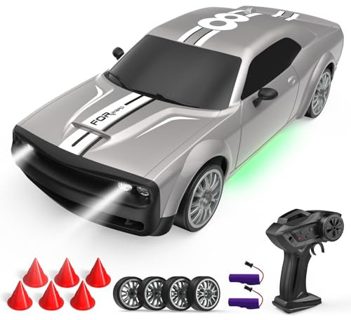 1:20 RC Auto 20km/h, 4 WD Ferngesteuertes Auto mit 2 Akku 2.4Ghz rc Drift car Mit 6 Hindernissen und 4 Ersatzreifen für Kinder ab 8 Jahre (Silber)