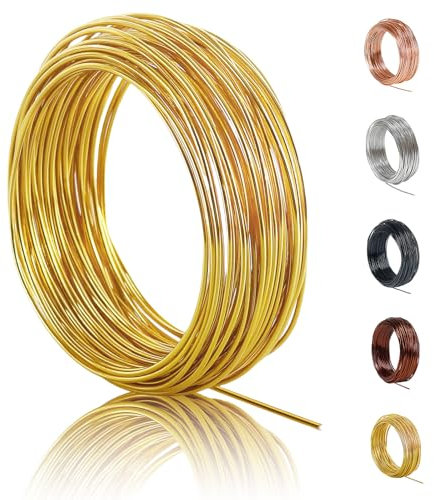 POPOYU Alambre de aluminio de 50 m, alambre para manualidades, 1 mm, plateado, alambre para manualidades, escultura, alambre de aluminio, alambre para manualidades, esculturas de bricolaje, dorado