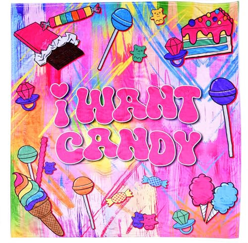 iscream Corey Paige Designs Überwurfdecke, seidig-weicher Plüsch, 142,2 x 152,4 cm, Premium-Fleece-Überwurf, I Want Candy
