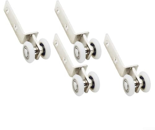 Polea de puerta corredera, tubo curvado, polea de rodamiento de metal, bloque de polea de pista colgante, para gabinetes de puerta corredera lisa (B 4 piezas)