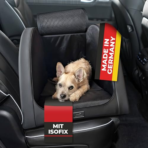 DOXAFER® Hundebox mit Isofix für Autos – Komfortabler & bequemer Hundesitz für die Rückbank | Stabil, hochwertig & ideal für kleine bis mittelgroße Hunde (Schwarz, S)