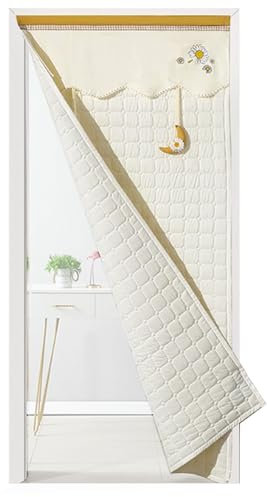 Thermal Insulated Door Curtain with Curtain Tie Up, Door Insulation Cover with Hook and Loop Straps, Machine Washable, Blackout Door Curtain(White,90 * 220cm/35 * 87in)