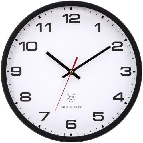Warminn Horloge Murale Radio-pilotée de 30 cm avec Affichage des Secondes (Blanc+Noir, 30cm)