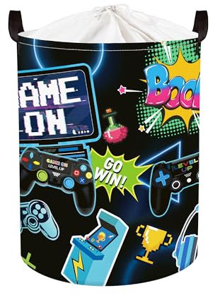 Clastyle 45L Groß Schwarz Cool Spiele Kinder Wäschekorb mit Deckel für Jungen Kleidung Gamepad Spielzeug Aufbewahrungskorb für Kinderzimmer Bad