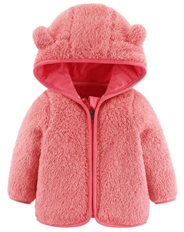 Giacca neonato con orecchie d'orso con cappuccio capispalla con cerniera cappotto invernale caldo libro da colorare ballerina, Colore: rosa., 18-24 Monate