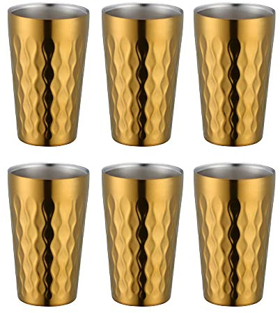 Buyer Star 10oz Edelstahl Becher Set, 6 Stück Doppelwandiger Metallbecher, Gold Vakuum Stapelbar Isolierte Tragbare Trinkbecher Unzerbrechliche Gläser, für Zuhause Outdoor Restaurant