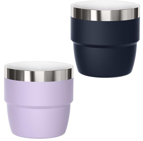 Cafezi 4 oz Espresso/Coffee Cup, Ceramic-Lined 18/8 Stainless Steel, Double-Wall Vacuum Insulated, Stackable, Dishwasher Safe, Fits Most Espresso Machines (2 Pack)