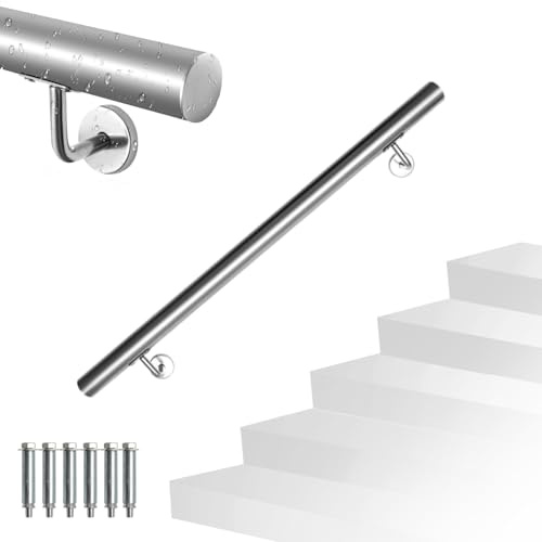 Eikuavons Edelstahl Handlauf, 110 cm Treppengeländer Geländer Ø42 mm, Wandhandlauf für Innen und Außen inkl Wandhalterung und Endkappen,Treppe Wandhalter Haltegriff Stange