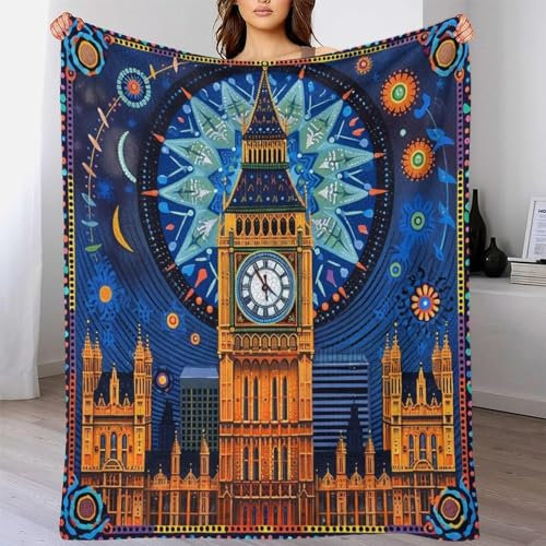 Big Ben 3D-Bedruckte Fleecedecke, Überwurf, große Decke für Erwachsene, flauschig, weich, warm, leichte Tagesdecke für Bett, Sofa, Büro, 200 x 230 cm