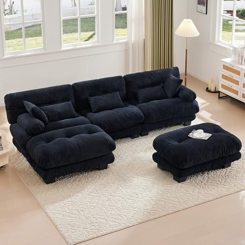 Modulares Sofa, Bequemes Ecksofa, Extra Große Sitzfläche, Samtstoff Und Ergonomisches Design, 100% Memory-Schaum-Polsterung, Großes 5-Sitzer-Wolkensofa (Schwarz)