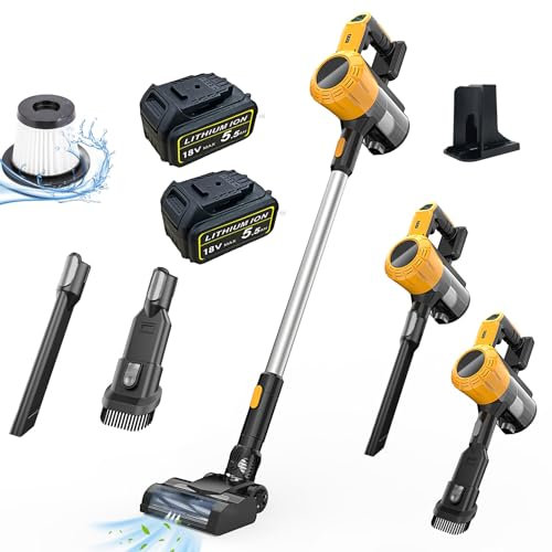 Squaeltirs 3-In-1 Cordless Vacuum Cleaner,for Dewalt 18V 2x 5.5AH Battery,Upright Handheld Stick Vacuum,Brushless,150000r/min,for Pet Hair Hardwood Floor Carpet Car