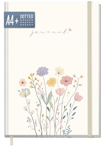Häfft paper&you® dotted Journal A4+ Notizbuch gepunktet Flower Joy | 156 nummerierte Seiten mit Punktraster, 100g/m²-Papier - Schreibbuch, Journaling-Buch mit Gummiband & Lesebändchen