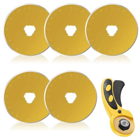 Lot de 5 lames de coupe rotatives de 45 mm, lames de précision revêtues de titane, remplacement universel pour cutter rotatif, finition dorée pour une coupe lisse du tissu