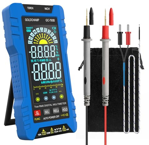 Multimeter Digital 790B, Digitales Multimeter kfz mit Automatischer Bereichswahl & 6000 Zählern, 600 V AC/DC-Spannung, 60 MΩ Widerstand, Temperatur, NCV, TRMS-Datenhaltefunktion & Taschenlampe