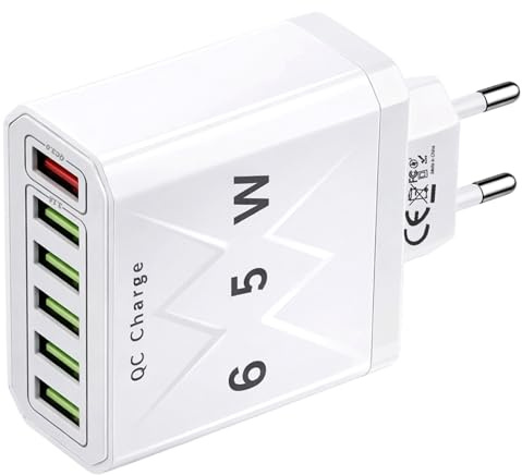 65W Chargeur USB Multiple 6 Ports 1 USB-A QC 3.0 + 5 USB 3.1 pour iPhone | Prise USB Multiple Compacte, Chargeur Rapide Multi Adaptateur Secteur pour 17/16/15/14/13/12, Galaxy S24/S23, i-Pad, Pixel