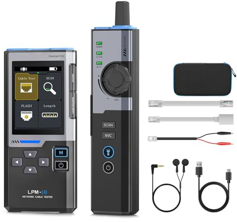LPM-10A Tester Cavi di Rete, Tester per Cavi di Rete RJ45 Multifunzionale Tester Rete LAN con Test Poe, NCV, Test di crimpatura, Test di velocità del Cavo, Lunghezza e Test di lampeggio della Porta