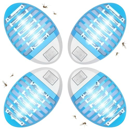 Lámpara antimosquitos, matainsectos eléctrico, matainsectos de enchufe con luz UV, trampa para mosquitos, para moscas, mosquitos, polillas, cocina, dormitorio, interior (4 unidades)