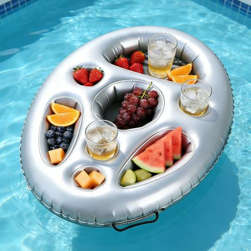 Porta bevande gonfiabile galleggiante, vassoio galleggiante per piscina, con 8 fori, accessori per piscina e vasca idromassaggio, in PVC, portatile, grande capacità, per riunioni estive all'aperto